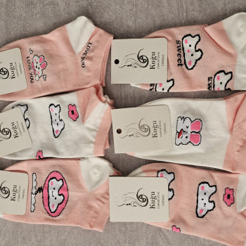 جوراب فانتزی زنانه/دخترانه طرح خرگوشی،گلبهی و سفید|جین ۳،۶،۱۲ تایی